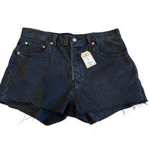 Levi's‎ 501 Shorts Black Denim Destructed Ripped Cut Off High Rise Size 32 NWT